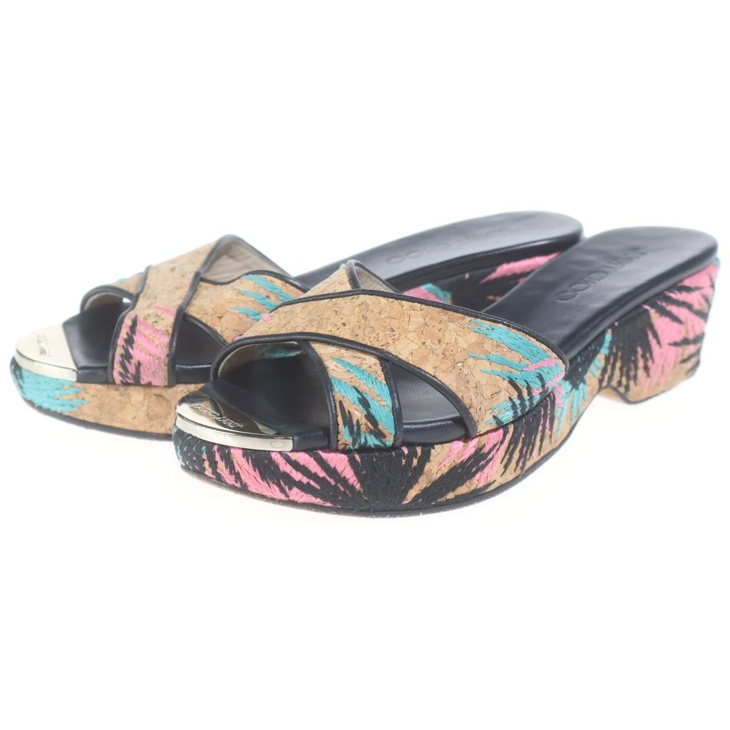 JIMMY CHOO (ジミーチュウ) PANNA パンナ コルク素材 ウェッジソール クロスストラップ サンダル #37 マルチカラー レディース