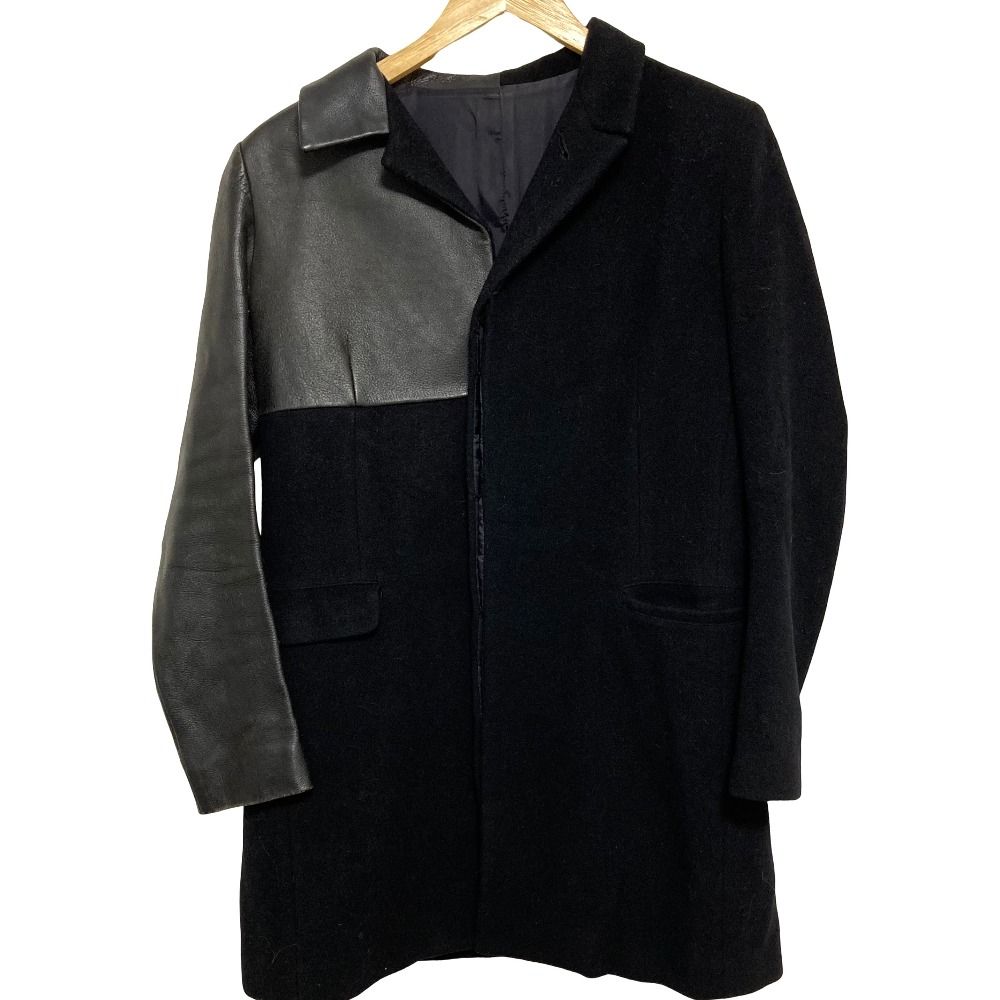 良品 Yohji Yamamoto ヨウジヤマモト カシミヤブレンド ウール レザー切替 コート FM-J03-800 サイズ1 ブラック レディース 古着 中古 USEDその他