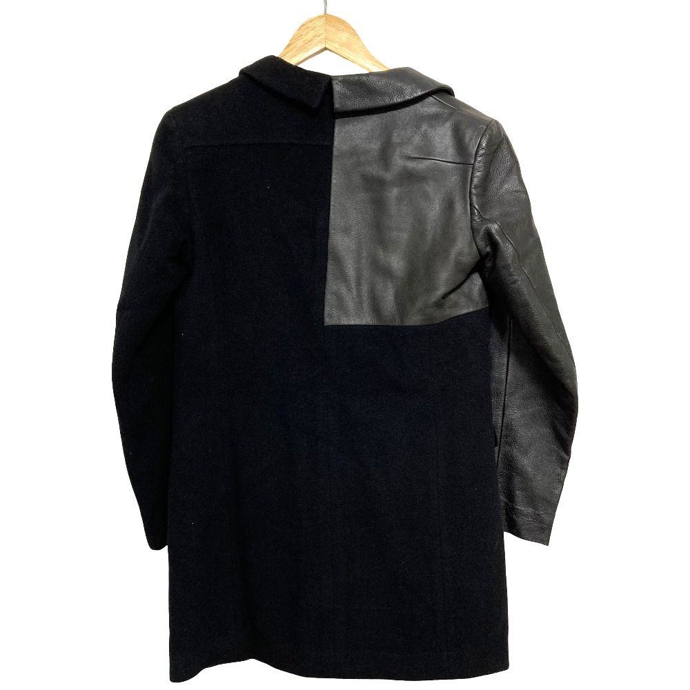 良品 Yohji Yamamoto ヨウジヤマモト カシミヤブレンド ウール レザー切替 コート FM-J03-800 サイズ1 ブラック レディース 古着 中古 USED