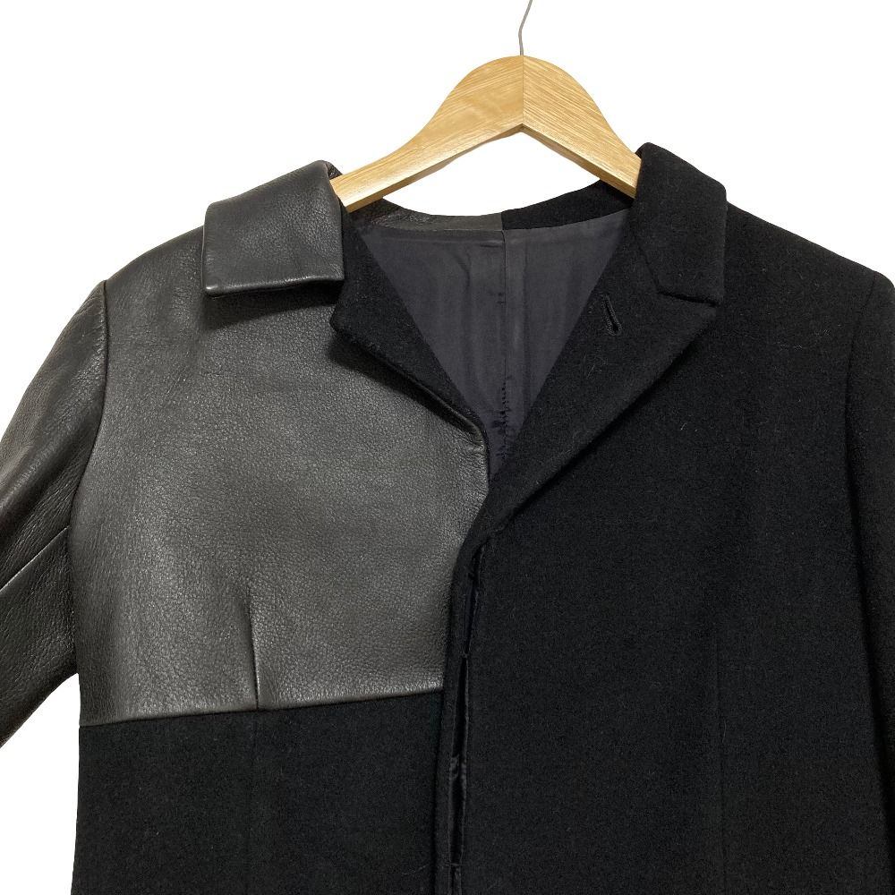 良品 Yohji Yamamoto ヨウジヤマモト カシミヤブレンド ウール レザー切替 コート FM-J03-800 サイズ1 ブラック レディース 古着 中古 USED