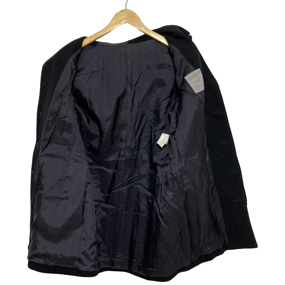 良品 Yohji Yamamoto ヨウジヤマモト カシミヤブレンド ウール レザー切替 コート FM-J03-800 サイズ1 ブラック レディース 古着 中古 USED