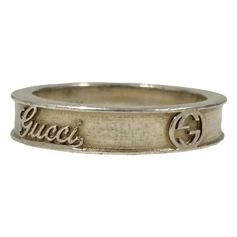 美品 GUCCI グッチ インターロッキングG 筆記体ロゴ リング 指輪 925 サイズ22号 シルバー メンズ 古着 中古 USED