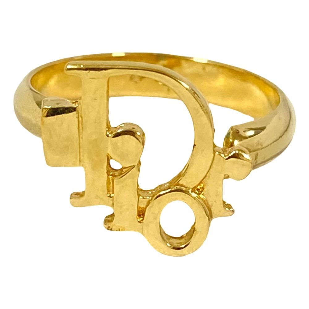 美品 Christian Dior クリスチャンディオール ヴィンテージ ロゴ リング 指輪 GP サイズ11号相当 ゴールドカラー レディース 古着 中古 USED