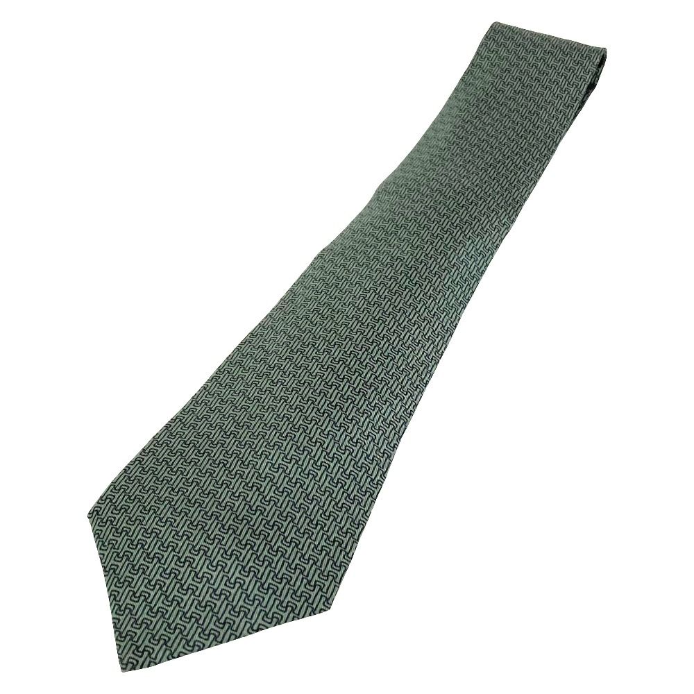 良品 HERMES エルメス Hロゴ柄 シルクネクタイ グリーン系 メンズ 古着 中古 USED