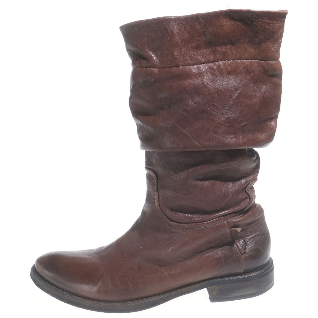DIESEL (ディーゼル) スラウチ ルーズフィット加工 ポインテッドトゥ レザー ハイカット ブーツ ブラウン 12,784円