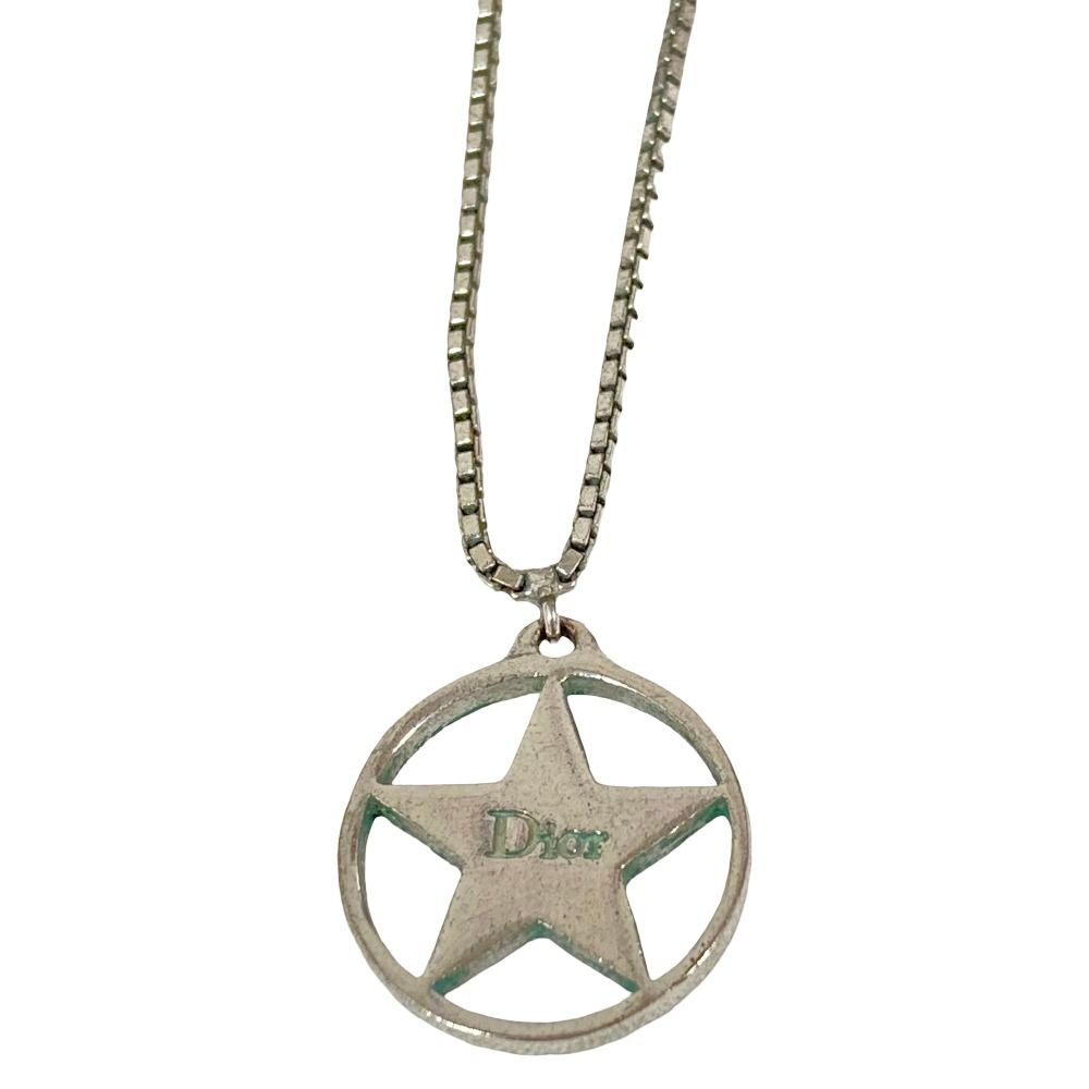 良品 Christian Dior クリスチャンディオール ヴィンテージ ロゴ スター サークル チェーンネックレス シルバーカラー レディース 古着 中古 USED