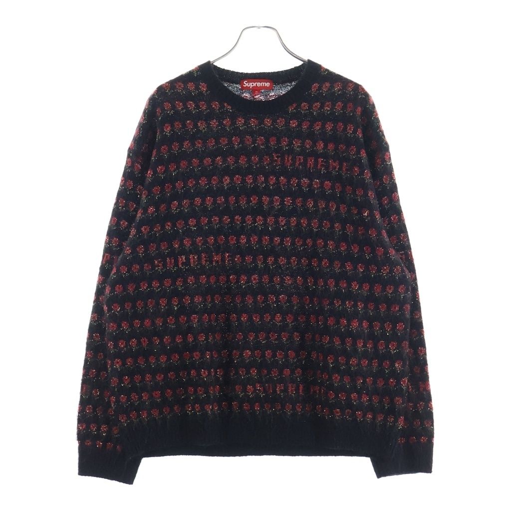 SUPREME (シュプリーム) 25AW Flowers Metallic Sweater フラワーズメタリック クルーネックニットセーター ブラック/レッド