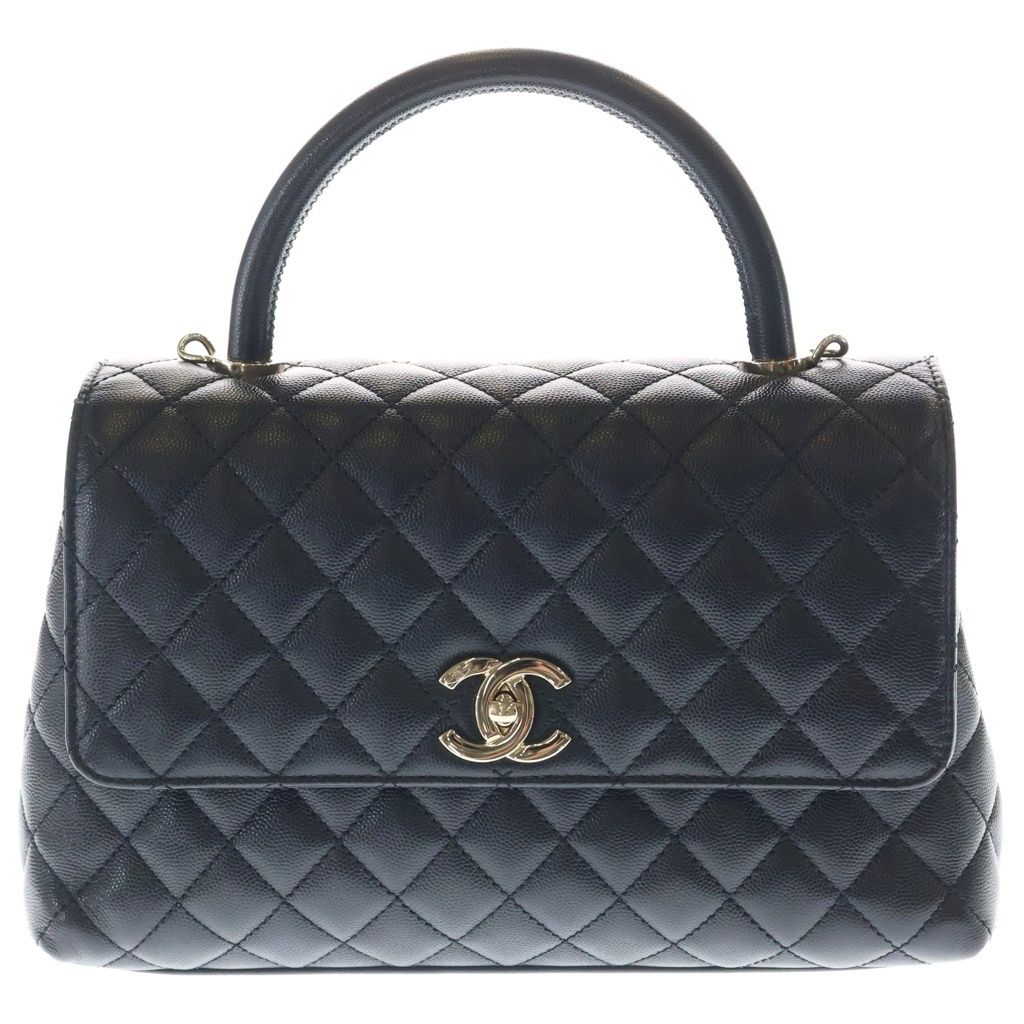 CHANEL (シャネル) ココハンドル29 ラージ ハンド ショルダーバッグ キャビアスキン レザー ゴールド金具 ブラック プレート A92991