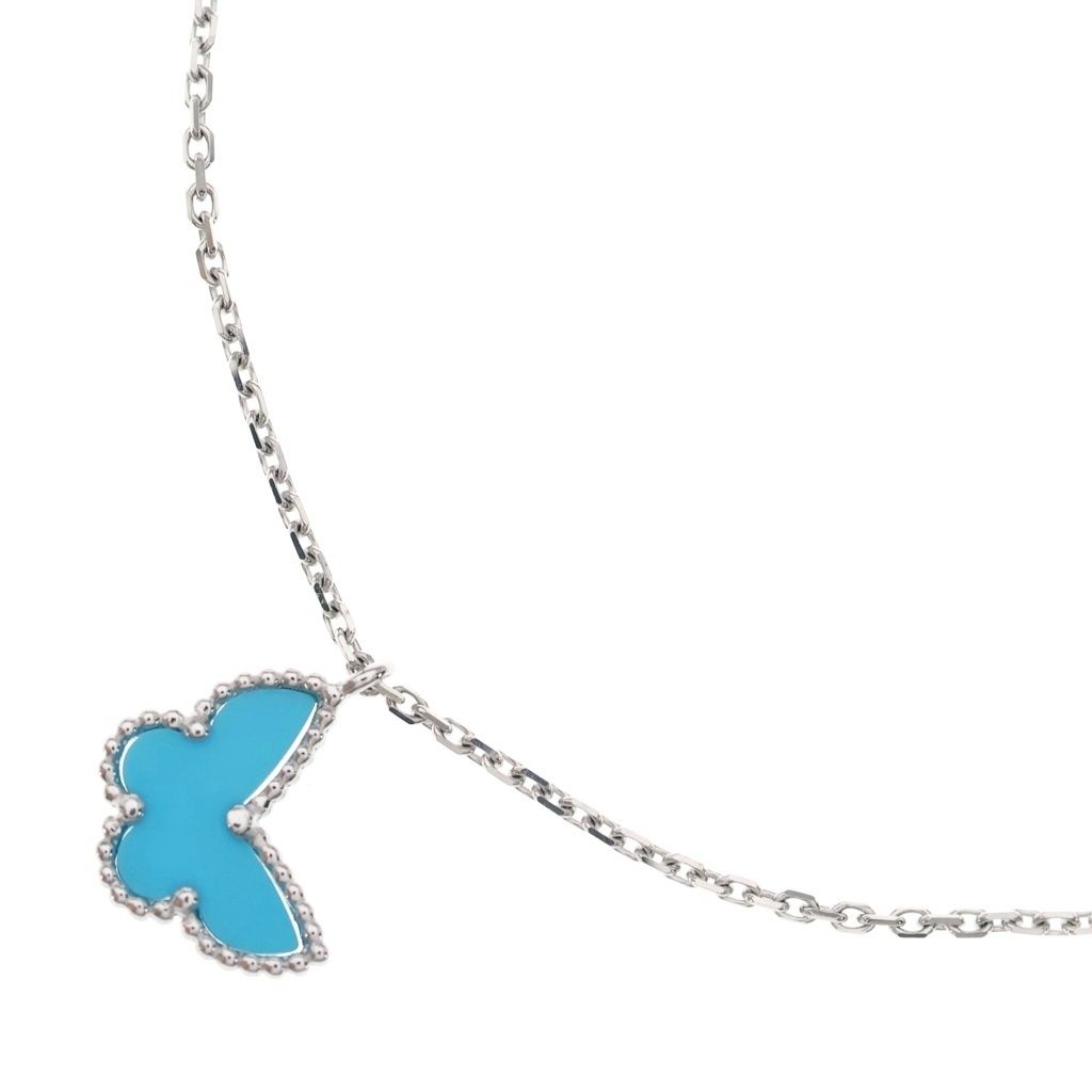 Van Cleef & Arpels (ヴァンクリーフアンドアーペル) アルハンブラ パピヨン ネックレス ターコイズ ペンダント チェーン ホワイトゴールド×ブルー 750WG