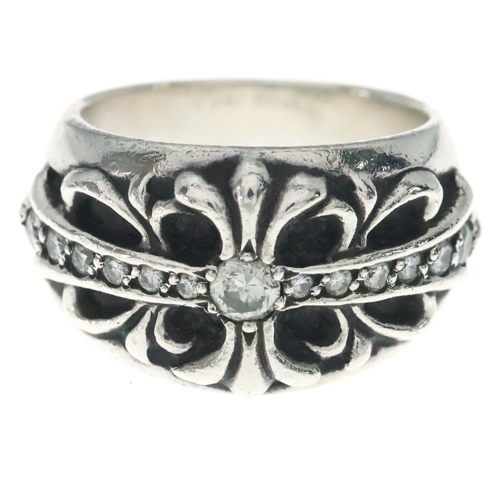 CHROME HEARTS (クロムハーツ) FLRL CRS フローラルクロス リング シルバー アフターダイヤ -