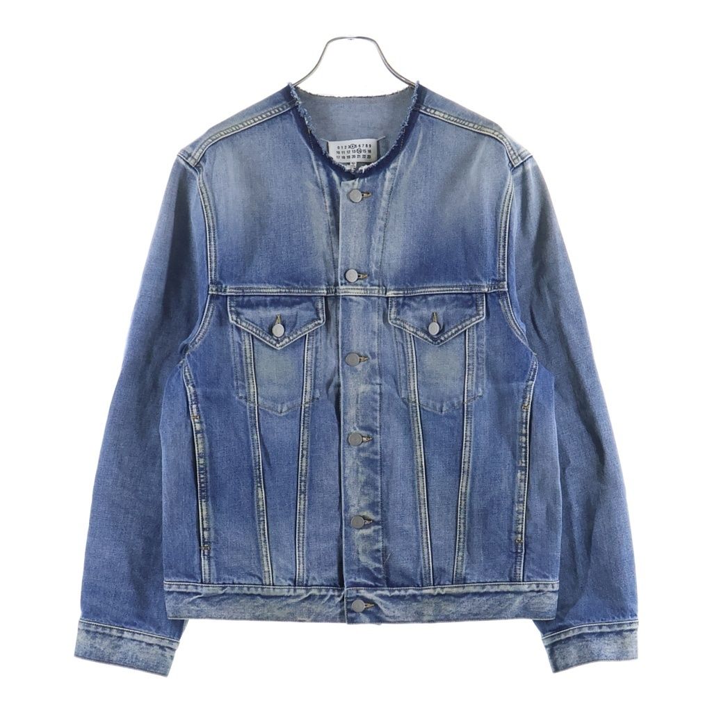 Maison Margiela (メゾンマルジェラ) 24SS ノーカラー ウォッシュ加工 デニムジャケット SI1AM0006 インディゴ 59,400円