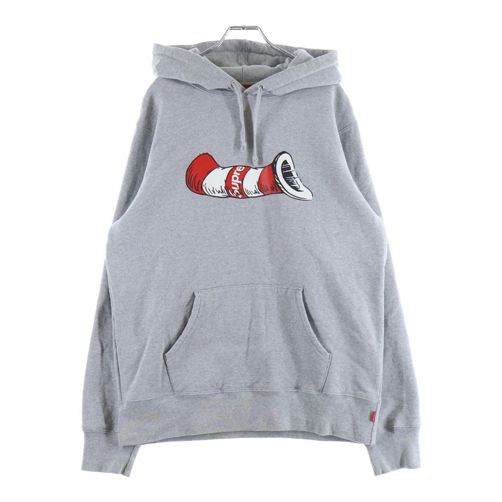 SUPREME (シュプリーム) 18AW ×Dr.Seuss Lorax Cat in the Hat Hooded Sweatshirt キャットインザハット フロントプリント スウェット プルオーバーパーカー フーディ グレー