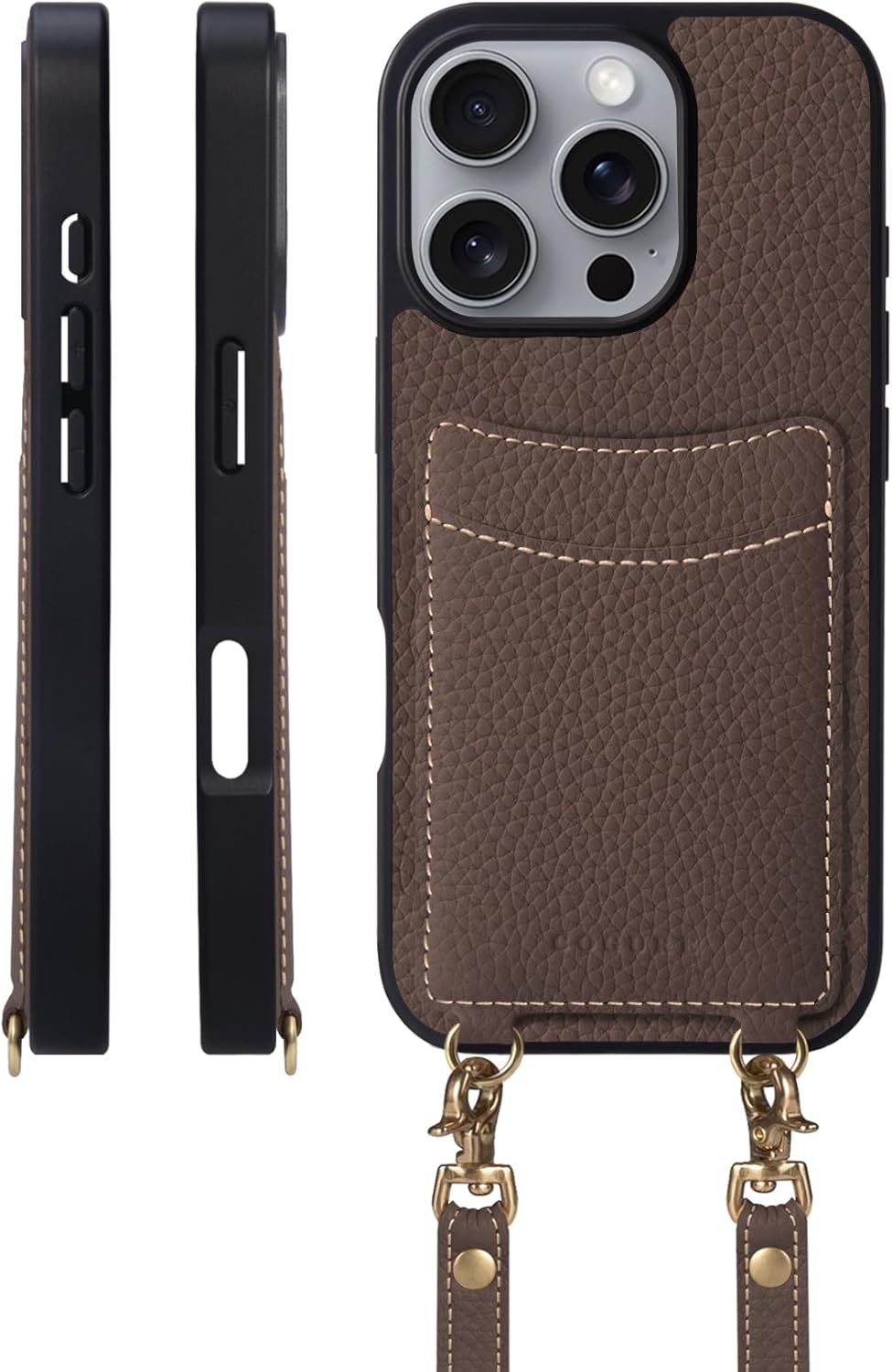 COGURE スマホケース iPhone16ProMax用 ケース ショルダーストラップ 本革 カード収納 落下防止 耐衝撃 ギフトボックス付き COPGCS エトープ【Etoupe】