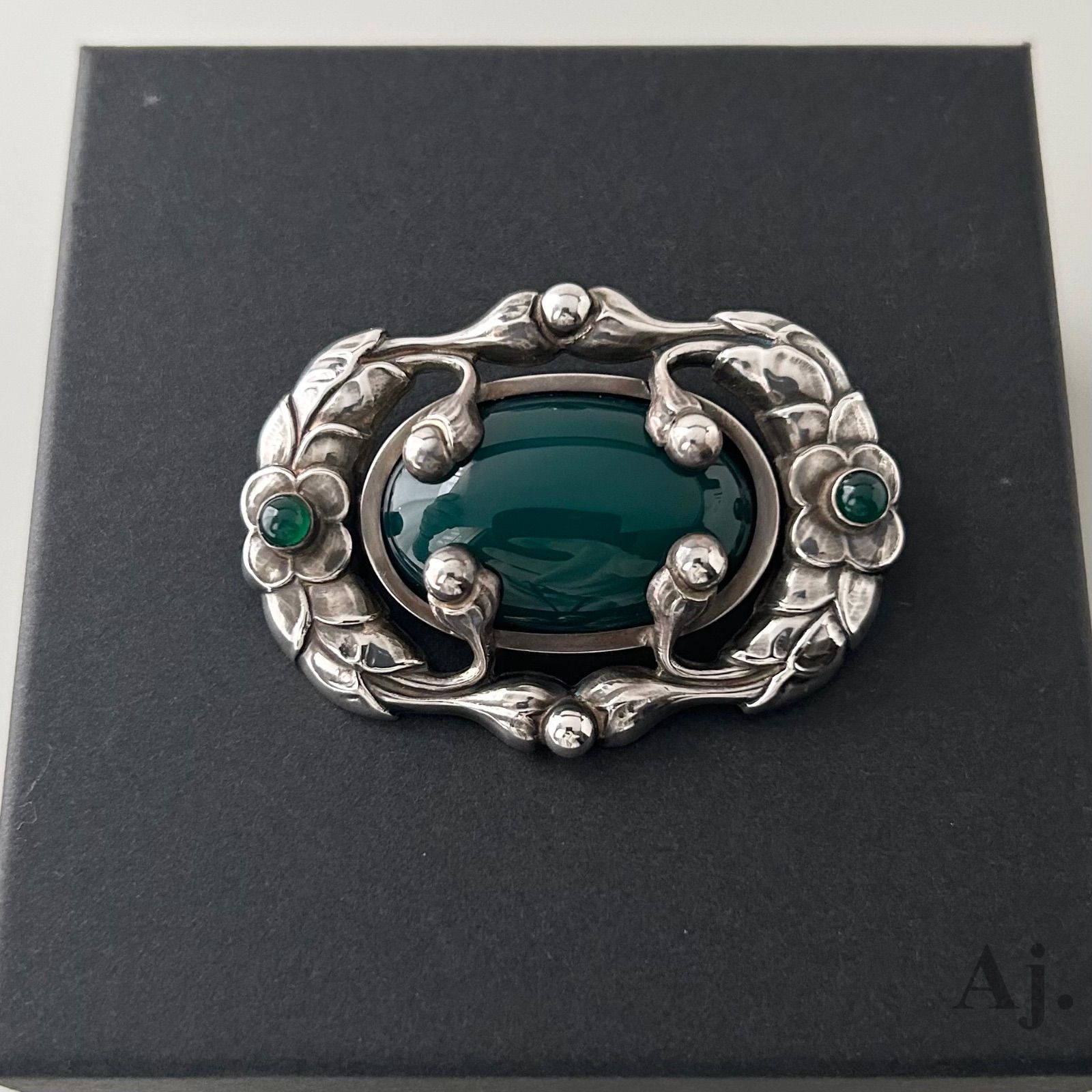 ジョージジェンセン ブローチ 169 ムーンライト ブロッサム グリーンアゲート ヴィンテージ AG925 Georg Jensen