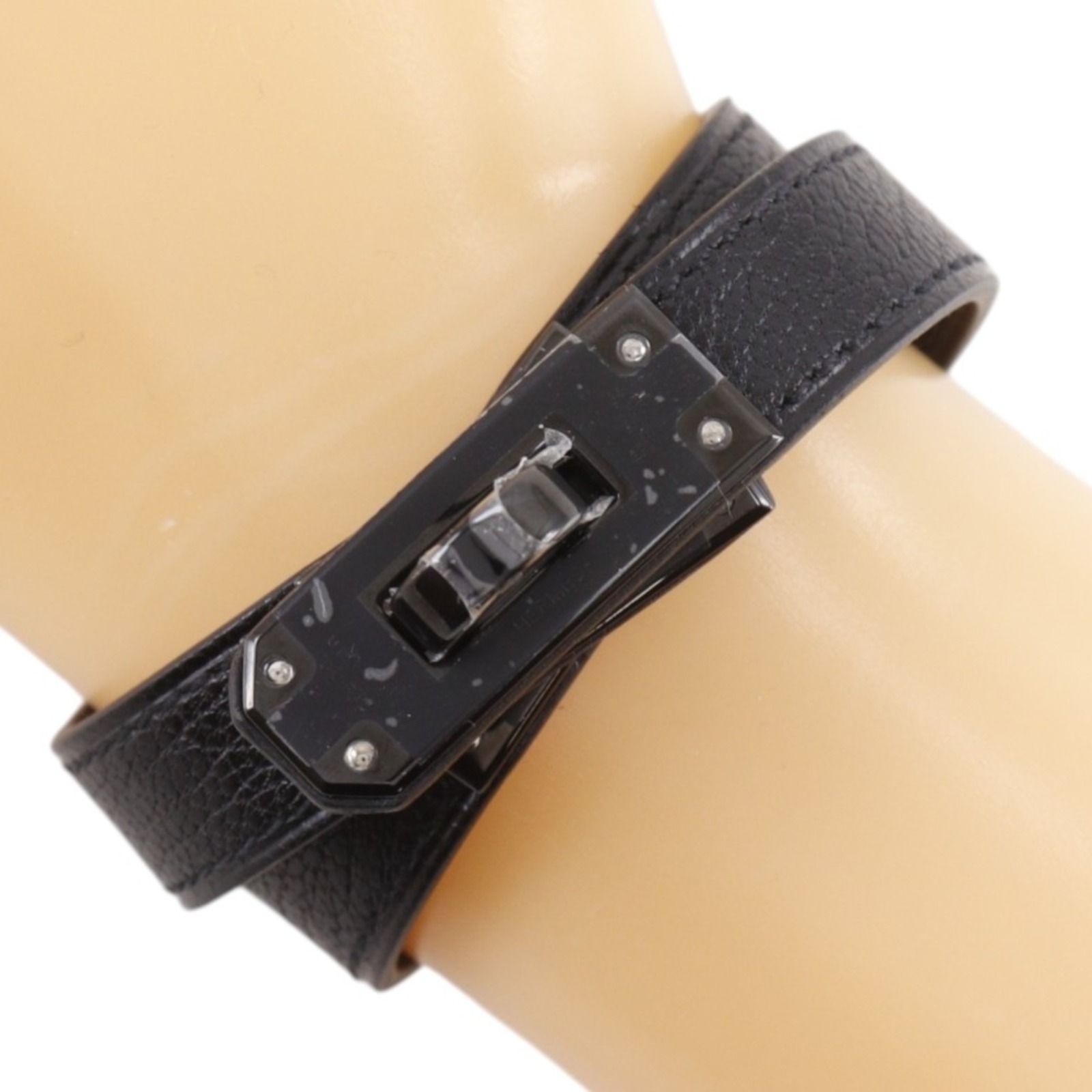 【HERMES】エルメス ケリー ブレスレット ドゥブルトゥール モノクローム シェーブル 黒 W レディース 18.2g ブレスレット