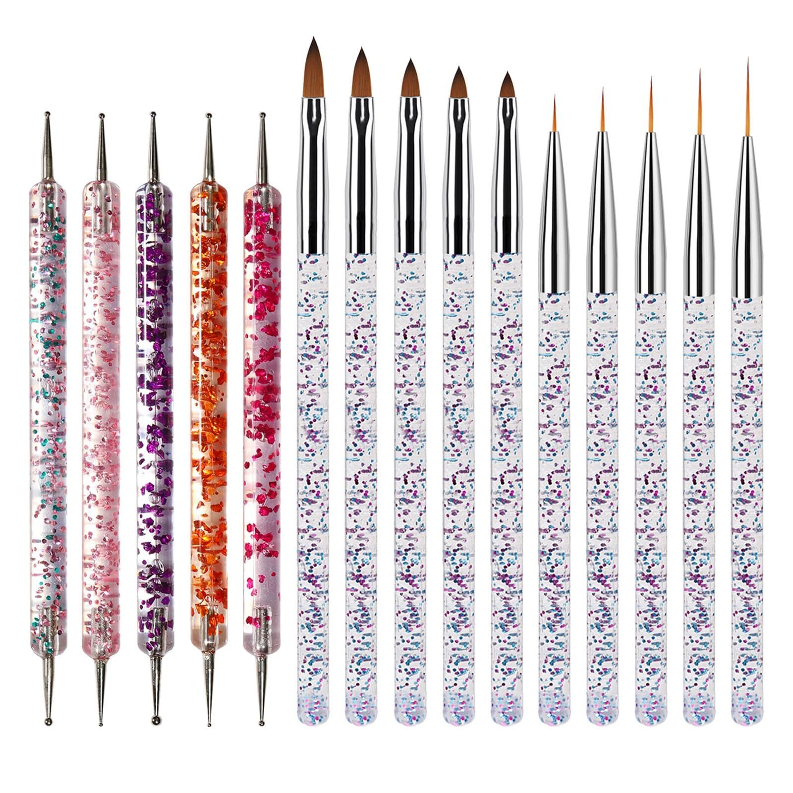 Nail Art Pens, Set of 15, Nail Brushes, Nail Brushes, Ultra Fine Dot Pens, 2 Way Nail Art Brush Set, Gel Nail Drawing Brush, Pull Line Drawing Pen, Nail Tool, Beginner Professional Nail Supplies