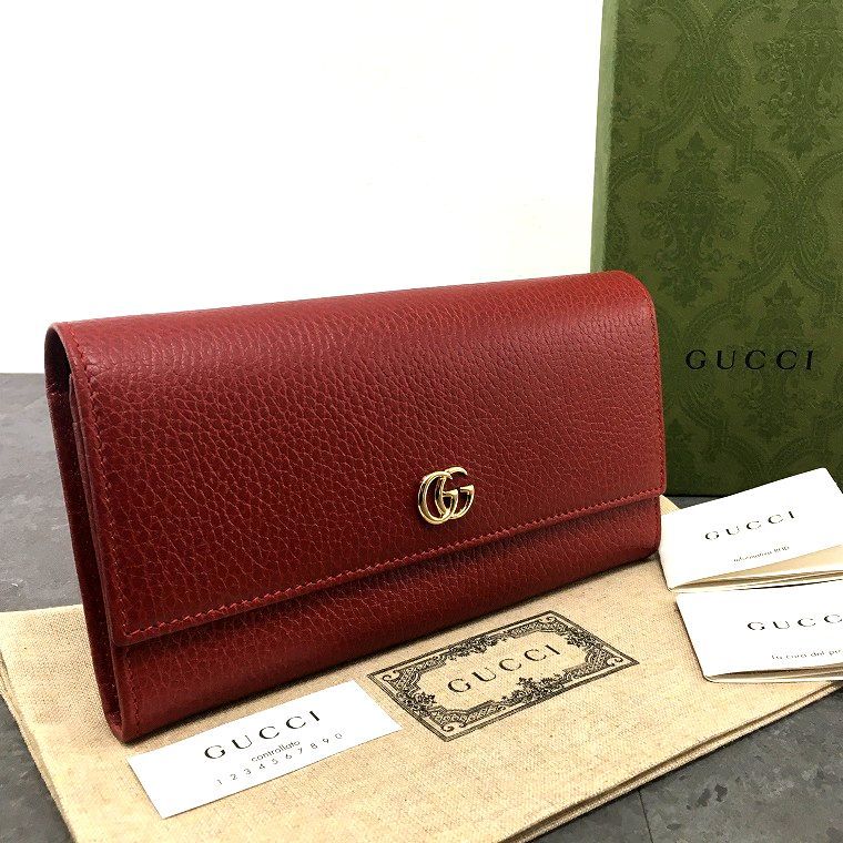極美品 GUCCI 長財布 456116 GGマーモント レッド 箱付き 179