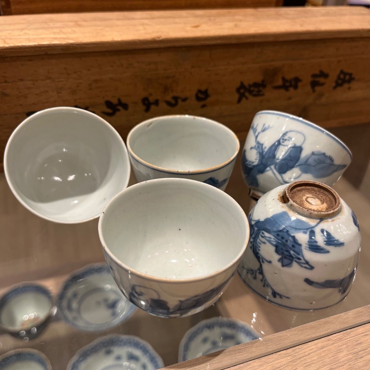 中国明時代　古染付　唐子遊び図　煎茶碗　5客　口径5.9cm トヒサカ　新K8-0803☆