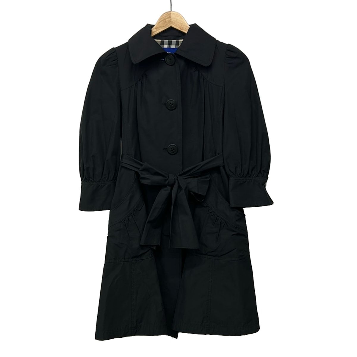 Burberry Blue Label(バーバリーブルーレーベル) コート サイズ36 S レディース 黒 七分袖/ベルト付き/春/秋