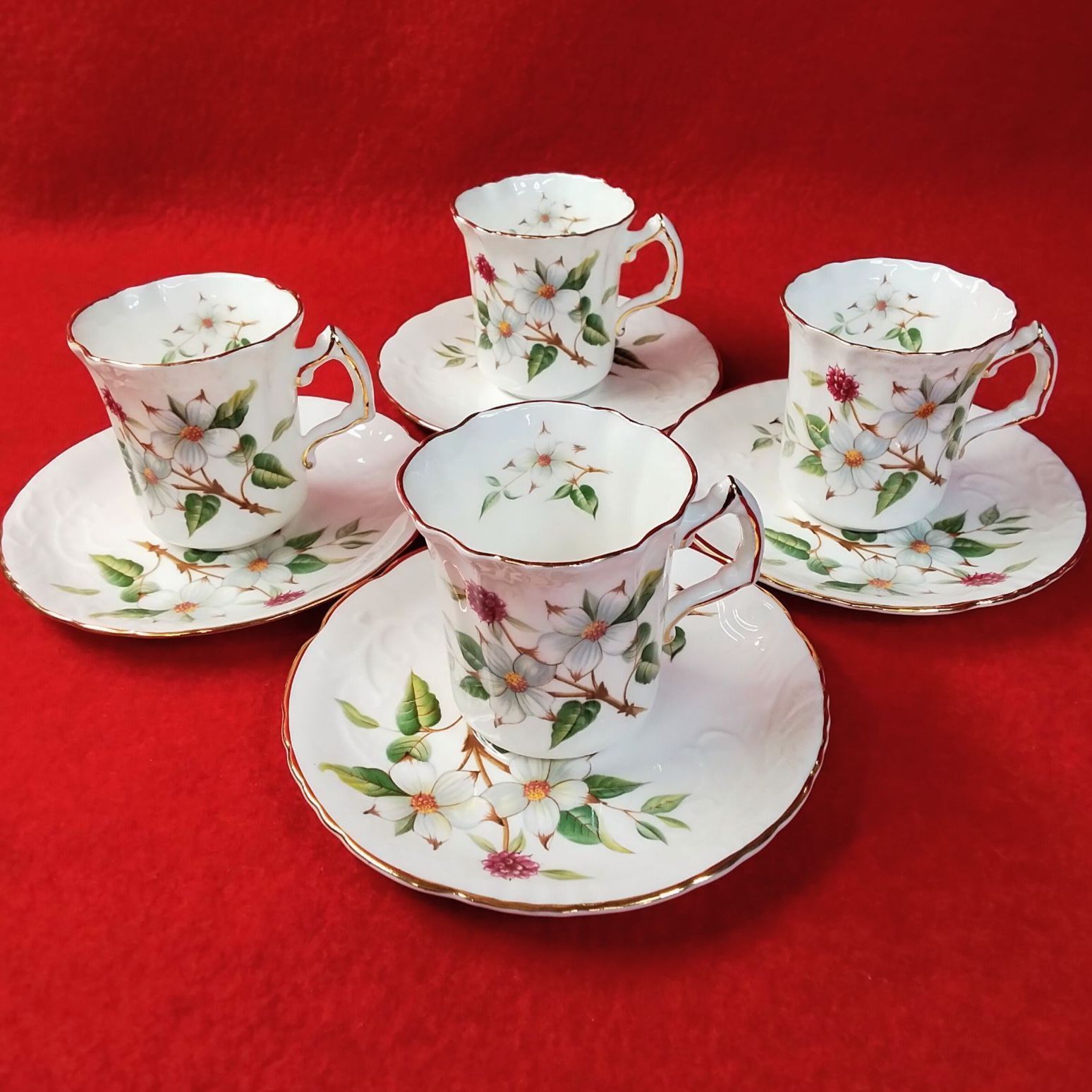 【希少】ハマースレイ Dogwood Blossom（ハナミズキ） カップ＆ソーサー 4客セット 英国製 《NO 01466》
