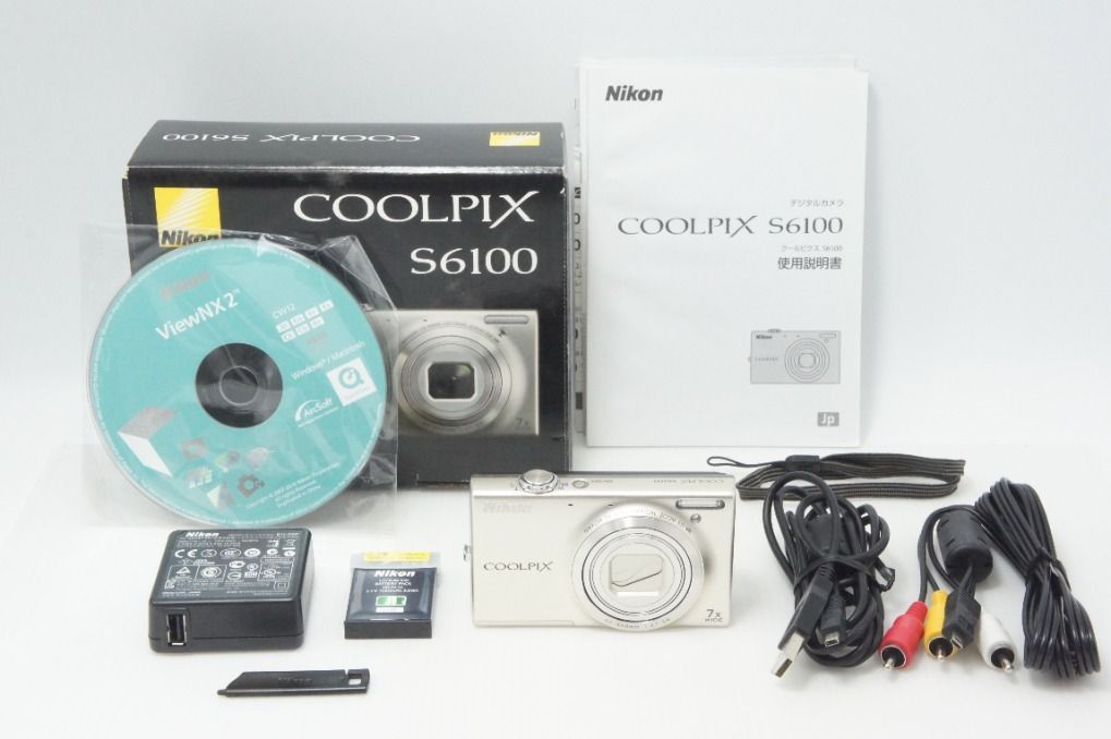 Good Condition Nikon Nikon COOLPIX S6100 Compact Digital Camera Champagne Silver with Original Box 260714k