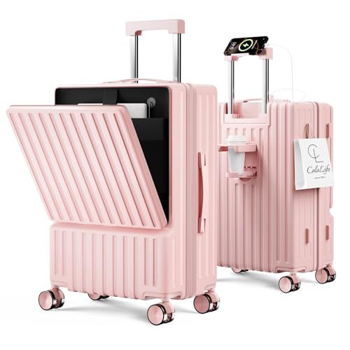 ★新品★[ColoLife] スーツケース フロントオープン 多機能 キャリーケース 機内持ち込み 前開き 軽量 カップホルダー付き 隠しフック機能 キャリーバッグ USB+Type C充電機能 携帯スタンド TSAロック搭載 耐衝撃 静音 360度回転 キャ