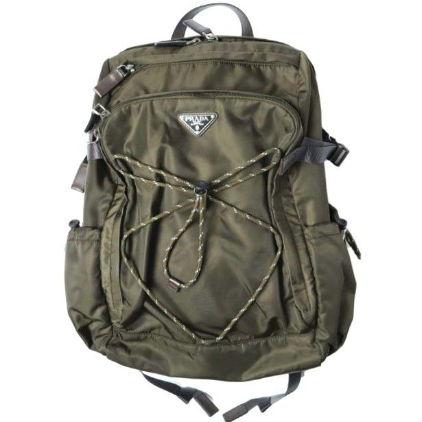 PRADA プラダ イタリア製 Speedrock Re-Nylon And Leather Backpack スピードロック リナイロン バックパック 2VZ122 2DMG F0334 MIMETICO OLIVE トライアングルロゴ リュック カバン 149,000円