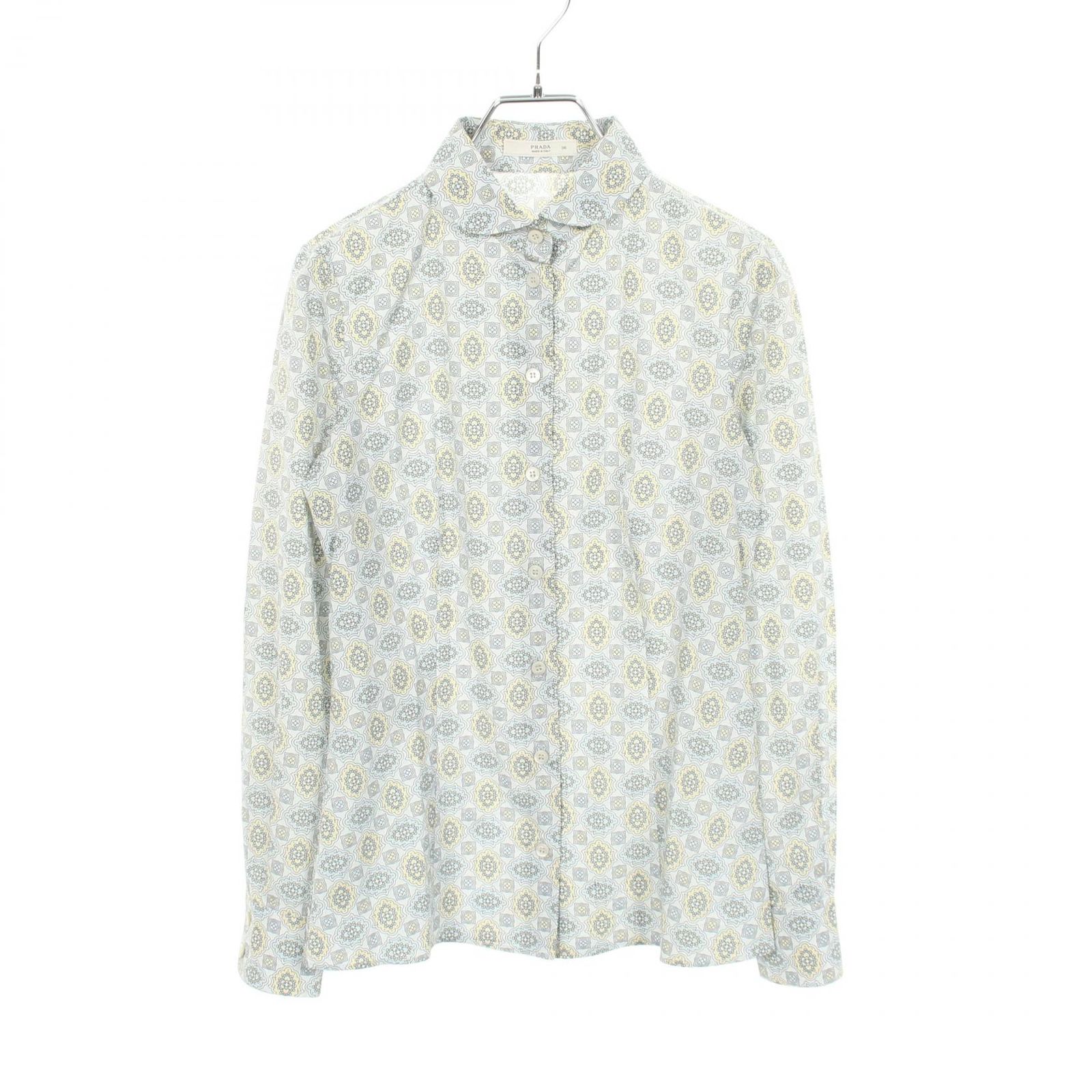 プラダ PRADA ラウンドカラー 総柄 長袖 P4521U コットン シャツ レディース Used A 19,241円