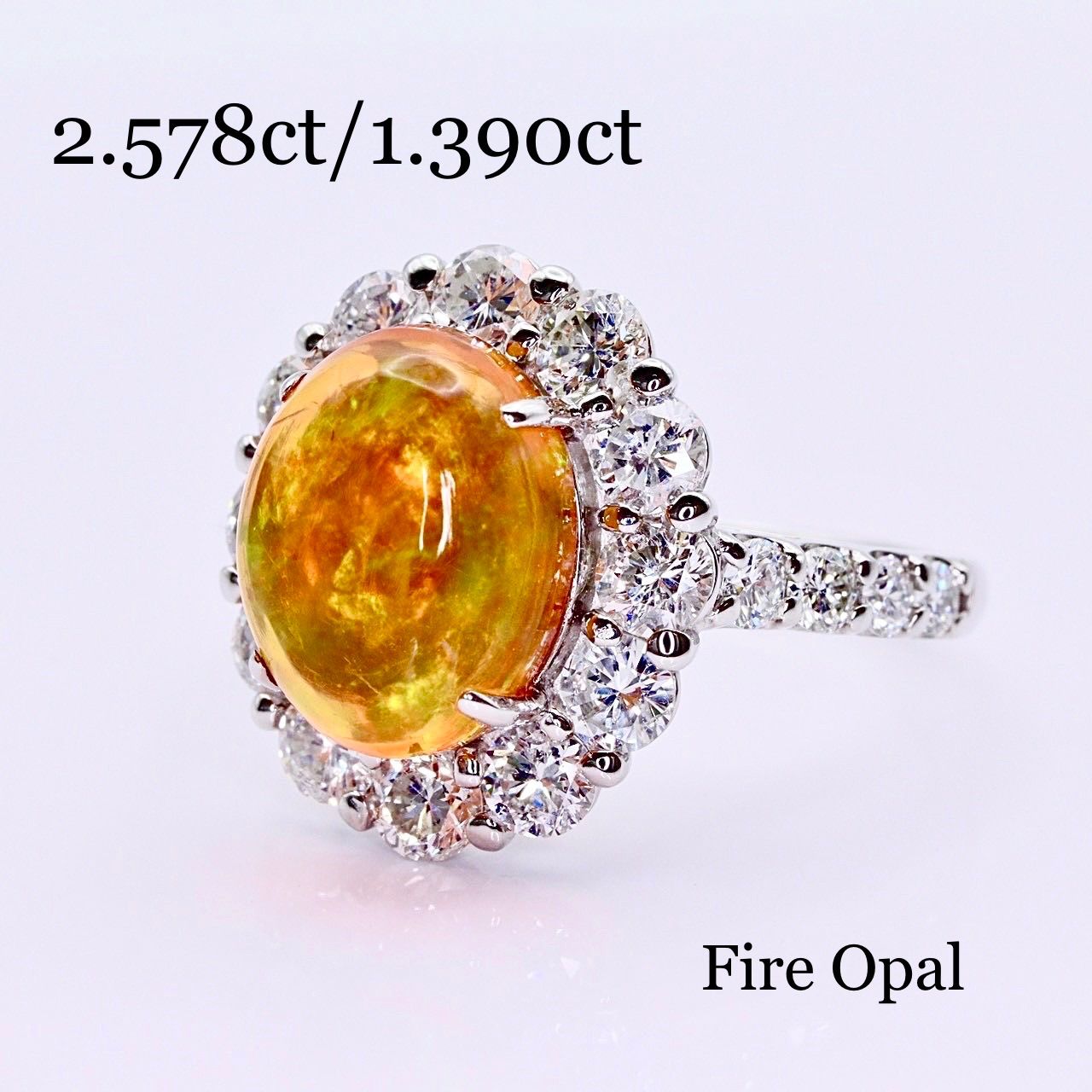 Pt900ファイアオパールリング 2.587ct/1.390ct