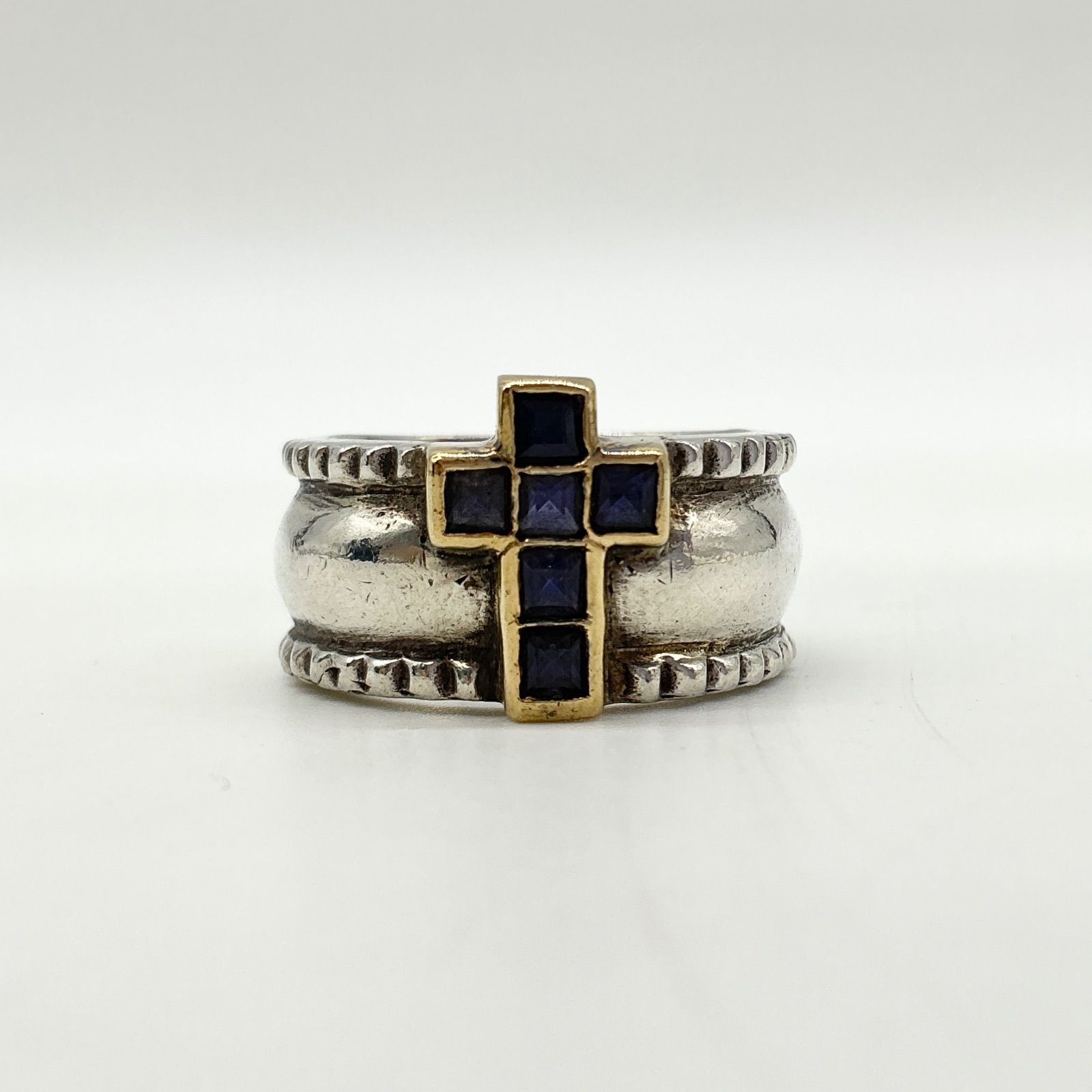 Loree Rodkin ローリーロドキン コンビ ゴシック クロスリング 指輪 K18 SV925 サファイア 18K 18金 ゴールド シルバー #13.5【中古】Bランク　5_484