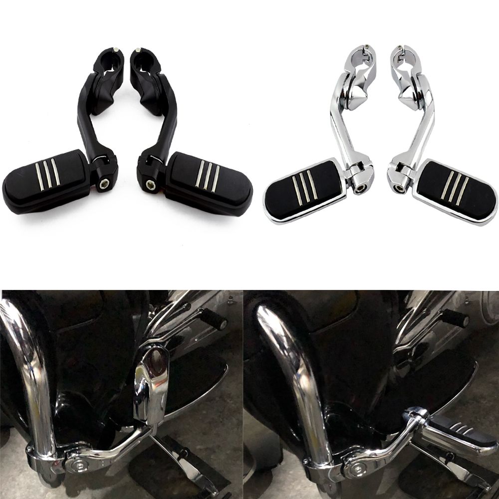 ハーレー用 ロングアジャスタブルフットペグ 1.25インチ ブラック/クローム