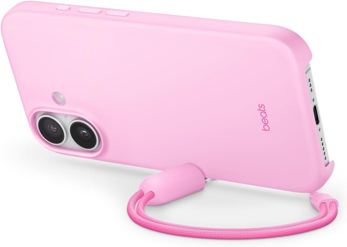 Beats iPhone 17キックスタンドケース MagSafeとカメラコントロール対応、 スタンドとストラップ付き、マット仕上げ、マイクロファイバーの裏地 – ぺブルピンク