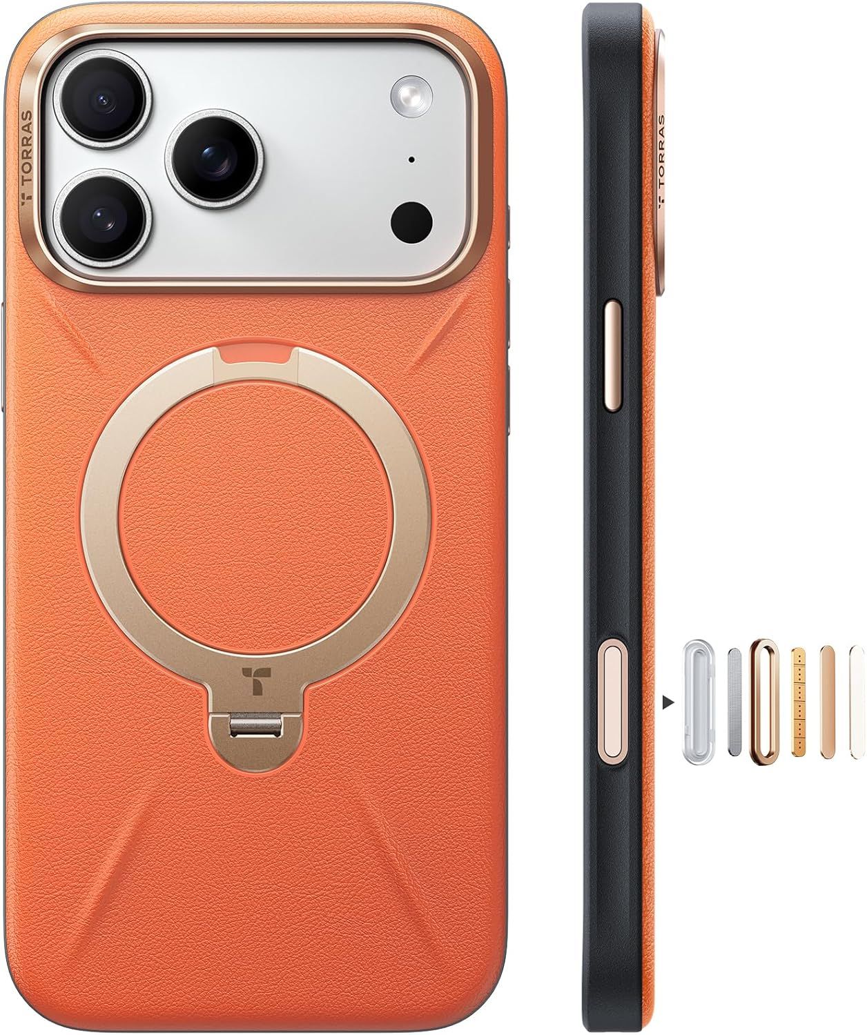 TORRAS iPhone 17 Pro Max 用 ケース【新感覚レザー・スキンタッチ】Ostand Q3 レザートーン MagSafe対応 リング スタンド 360°定点回転 縦横両対応