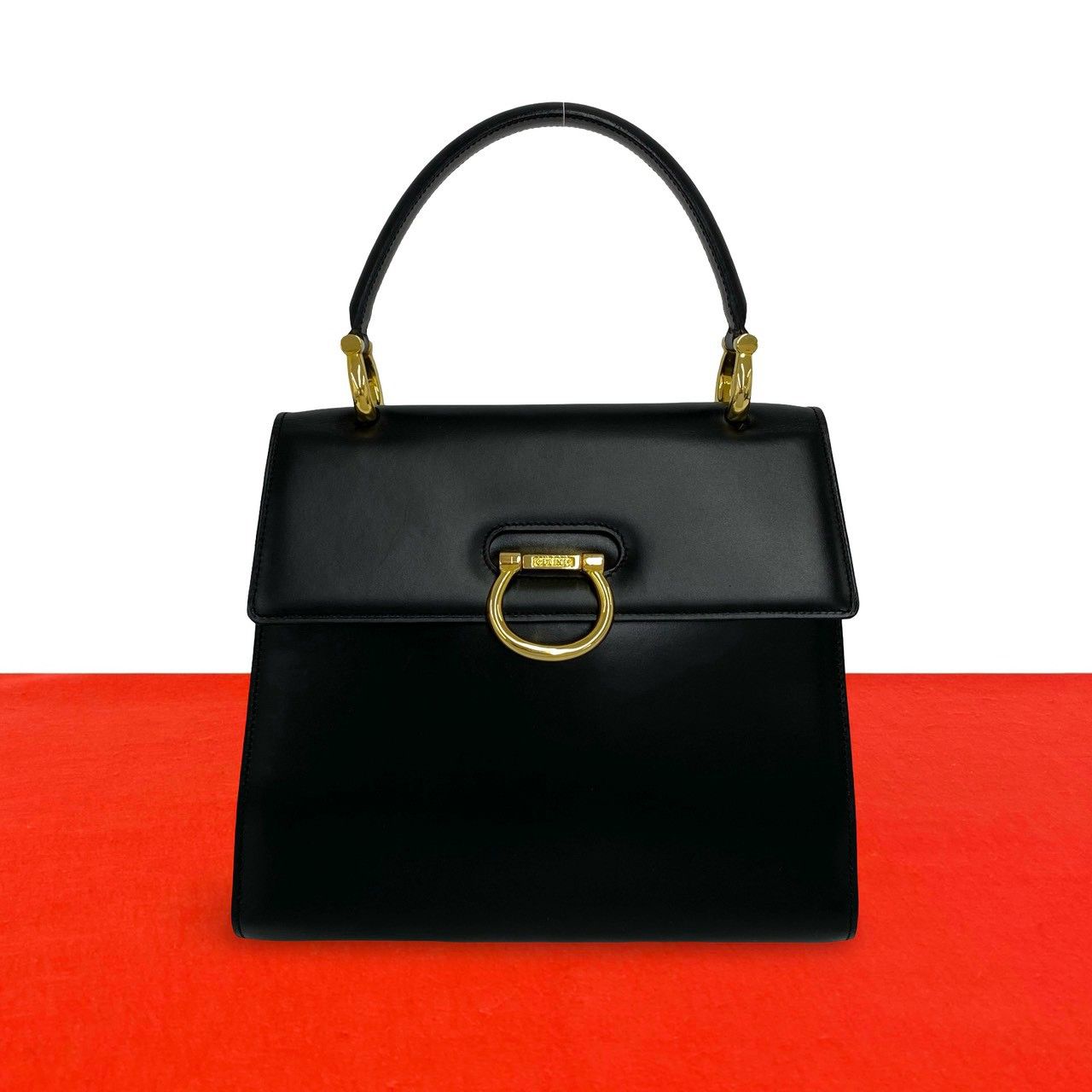 極 美品 希少品 CELINE セリーヌ ヴィンテージ ガンチーニ ロゴ 金具 レザー 本革 ハンドバッグ ミニ トートバッグ ブラック 29528