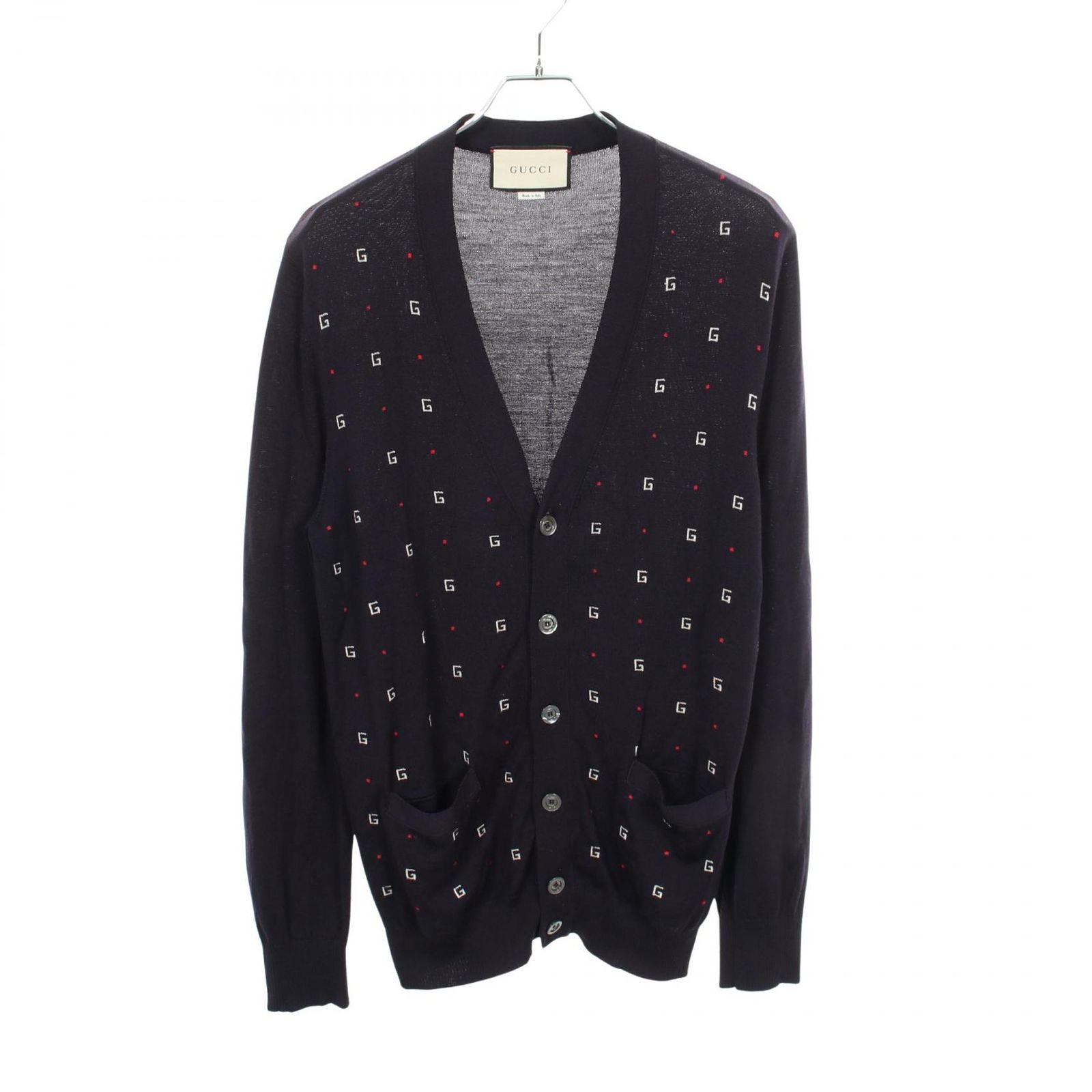 グッチ GUCCI カーディガン Gロゴ 総柄 ウール カーディガン ネイビー柄 レディース Used B