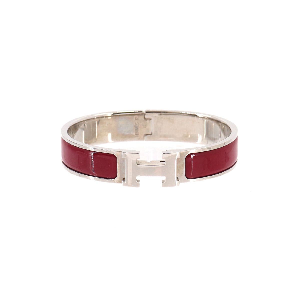 美品 エルメス HERMES クリックH PM バングル レッド シルバー アクセサリー Clic H PM 90333011