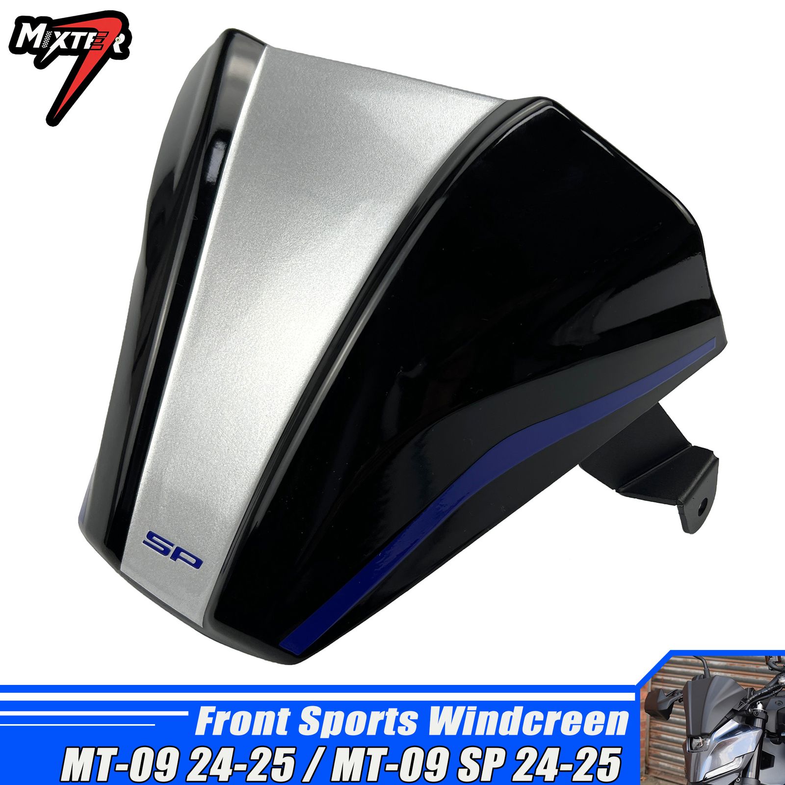 ヤマハ MT-09 2024-2025 用 ABS スポーツ ウインドシールド マットブラック
