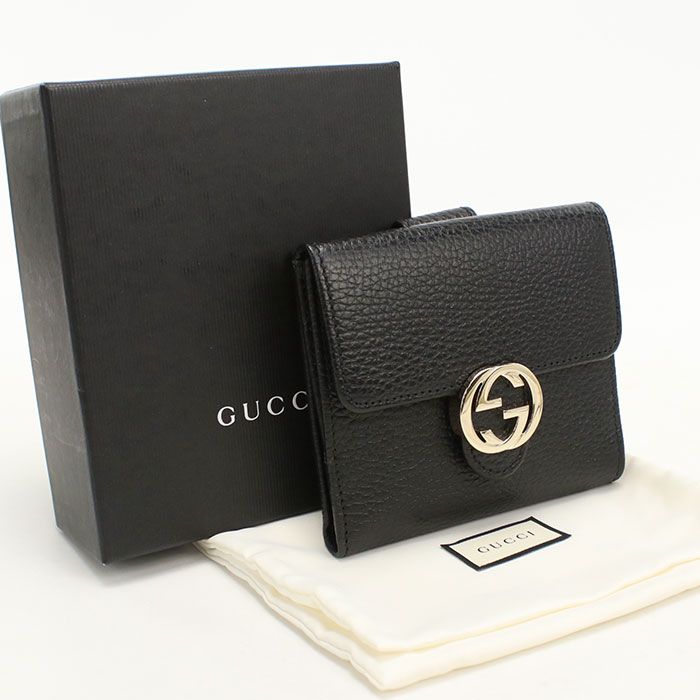 GUCCI グッチ Wホック インターロッキングG 615525 二つ折り財布 レザー【中古】 レディース