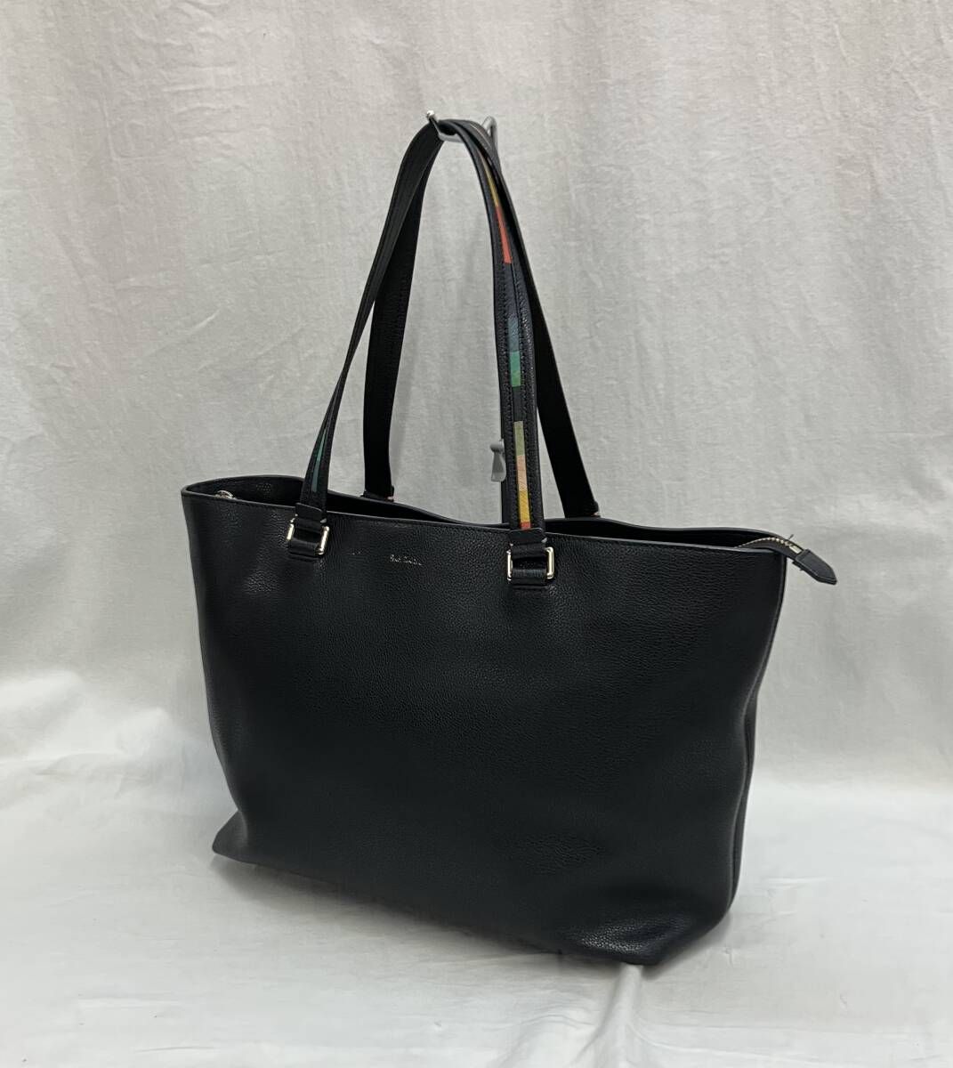 Paul Smith ポールスミス インレイド ストライプ トートバッグ ビジネスバッグ ブラック 黒 マルチカラー レザー APW134 ファスナー 9,448円