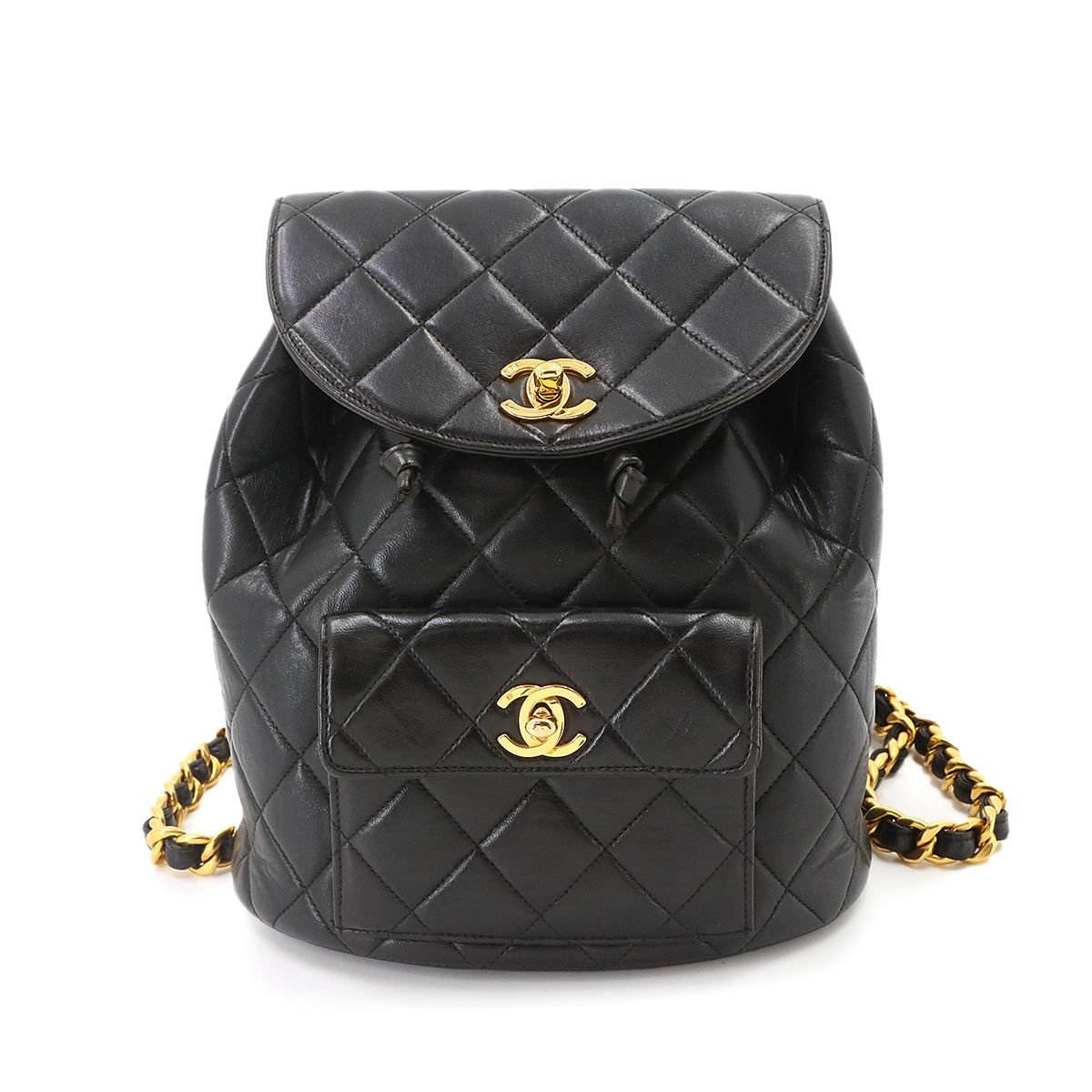美品 シャネル CHANEL マトラッセ チェーン バックパック リュックサック ラムスキン ブラック ヴィンテージ ゴールド 金具 duma 90333390