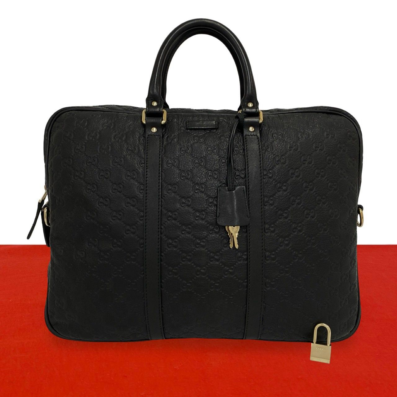 極 美品 希少品 GUCCI グッチ グッチシマ GG ロゴ 柄 レザー 本革 トートバッグ ハンドバッグ ビジネスバッグ メンズ ブラック 黒 58739