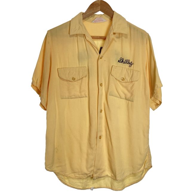 【中古】　NATNAST　ボーリングシャツ　50s vintage　50年代　OLD　半袖　トップス　オープンカラー　胸ポケット　刺しゅう　古着　/4393