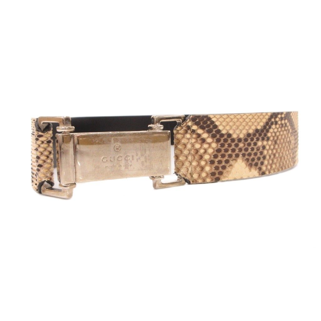 グッチ GUCCI レザーベルト パイソン型押し ロゴ バックル 63cm ベージュ /JS ■IBO100 6,764円
