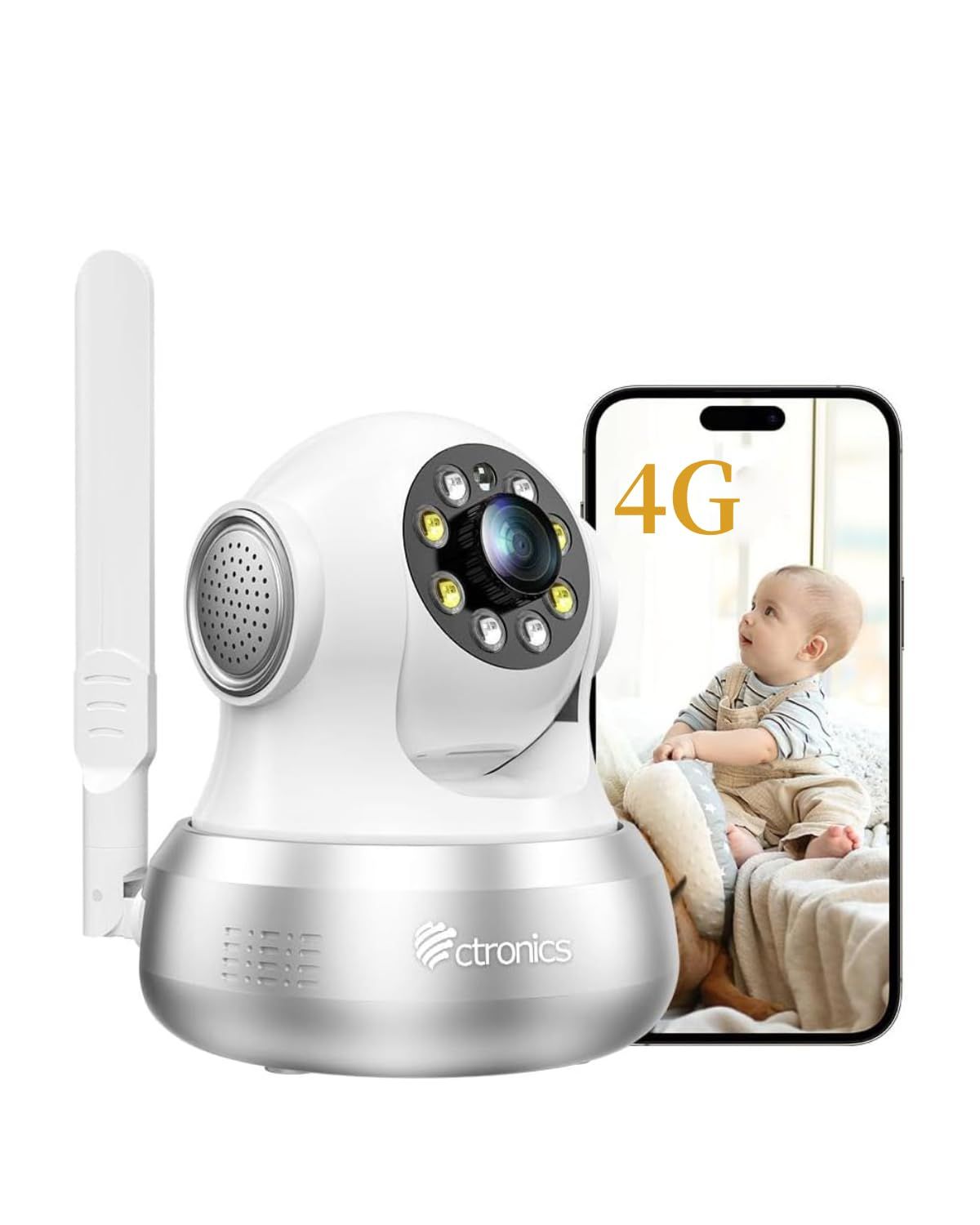 【 WiFi不要 SIMカード付属 】 Ctronics 防犯カメラ 4G LTE 300MBデータ体験 室内見守り AI検知 自動追跡【シルバー】 | 24時間常時録画,スマホ/PC遠隔操作,スマート暗視,声光威嚇,アラーム通知,壁掛け/天 c29d4cb9
