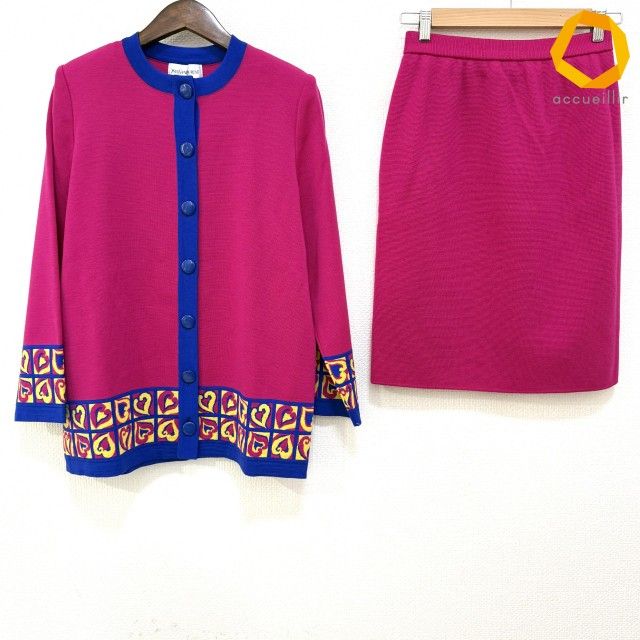 #anc イヴサンローラン Yves Saint Laurent セットアップ M ピンク系 青 黄色 ツーピース ニット 柄 レディース [1008073]