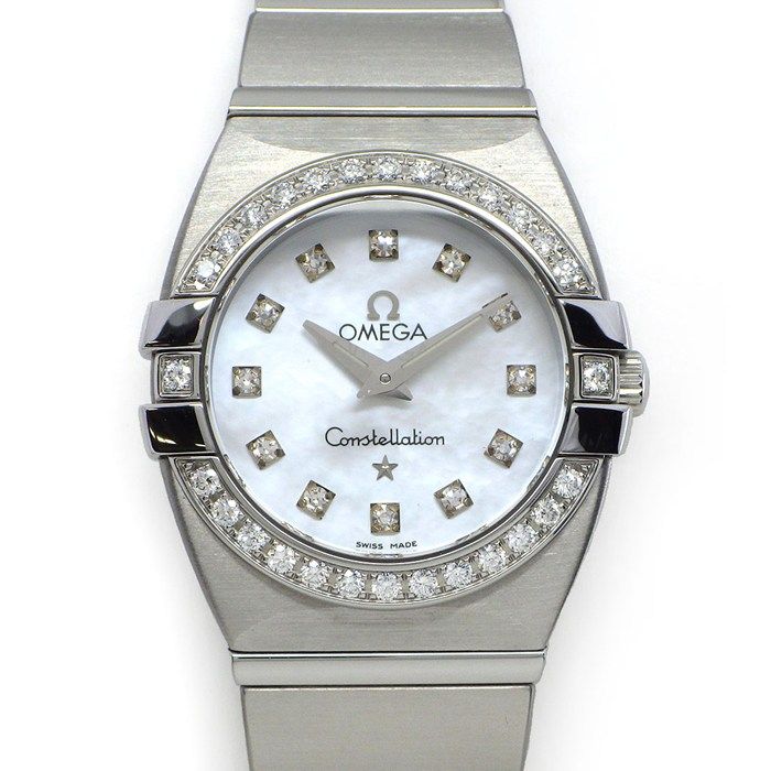 オメガ OMEGA 腕時計 コンステレーション ダブルイーグル 1589.75.00 ダイヤベゼル 12ポイント ダイヤインデックス ホワイト マザーオブパール文字盤 SS クオーツアナログ 【箱・保付き】 【中古】 148,500円