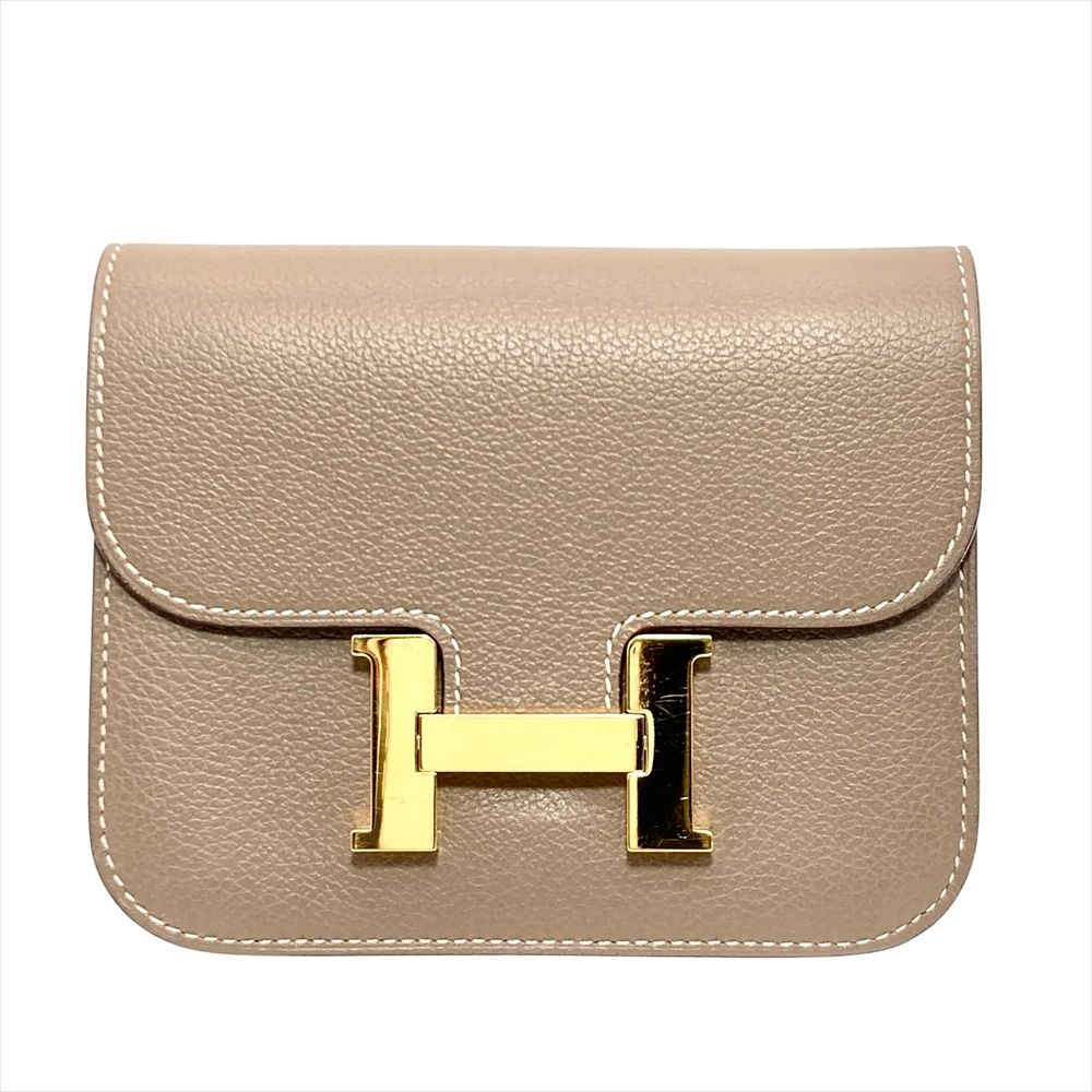 エルメス HERMES コンスタンス スリム 二つ折り財布 エバーカラー W刻印 エトゥープ ゴールド金具 レディース【中古】
