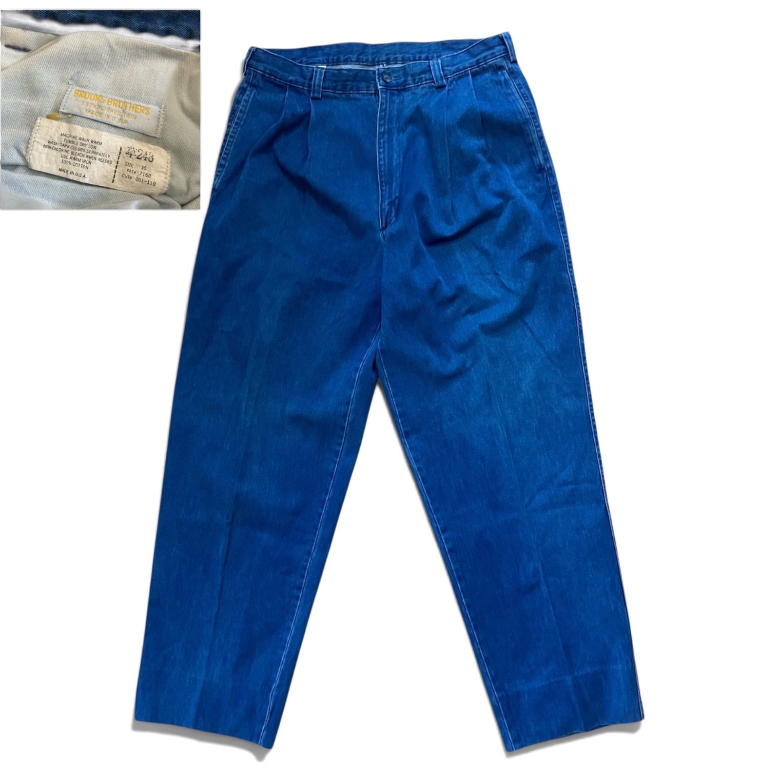 90s USA製 Brooks Brothers ブルックスブラザーズ 2タック デニムスラックス ツータック W35 コットンパンツ ワイド テーパード ヴィンテージ