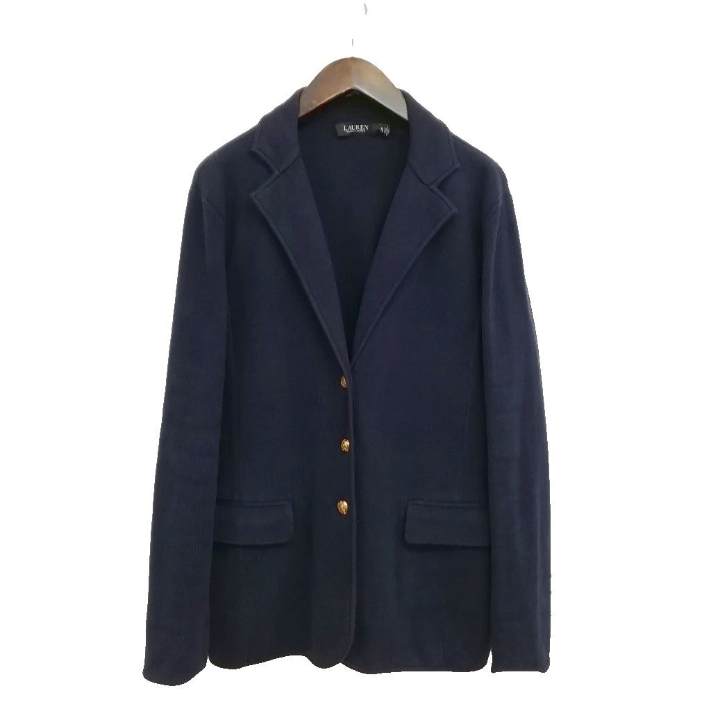 ローレンラルフローレン LAUREN RALPH LAUREN 金ボタン ニット ジャケット テーラード ブレザー XL 大きいサイズ ネイビー