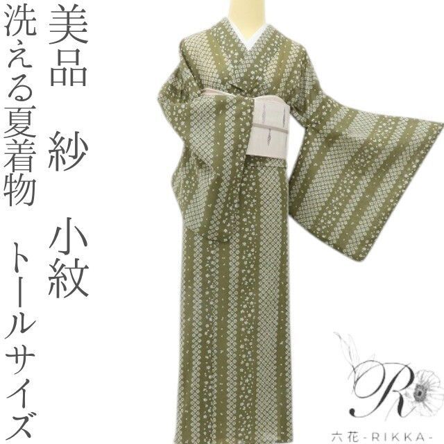 六花-RIKKA- 美品 洗える夏着物 トールサイズ 紗❀小桜と魔法の差し色、絞り風の縦ラインの美！❀小紋 着物 A5754 6,930円